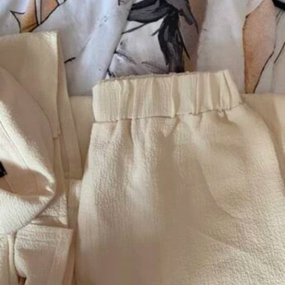 BUTTON DOWN SLIT HEM BLOUSE AND WIDE LEG PANTS TEXTURED SUMMER LOUNGE STREETWEAR - Picture 10 of 12